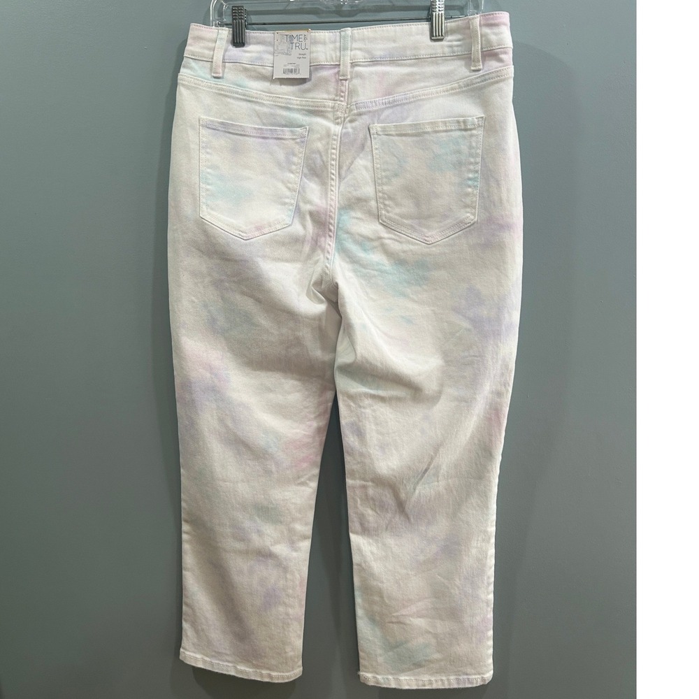 Time and Tru Womens High Rise Straight Leg Tie Dye Jeans White Pastel 14 NEW - Picture 2 of 3